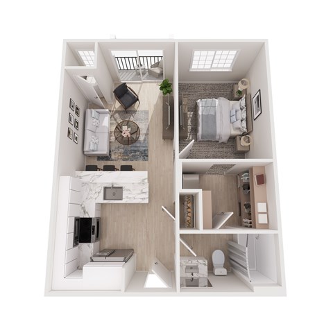 Floor plan for 1 bed, 1 bath, 687 sqft