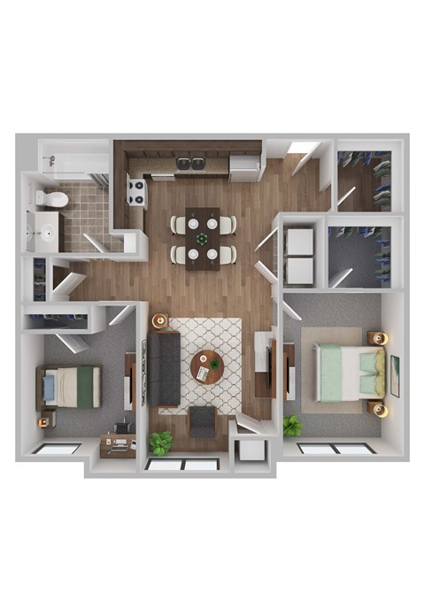 Floor plan for 2 beds, 1 bath, 919 sqft