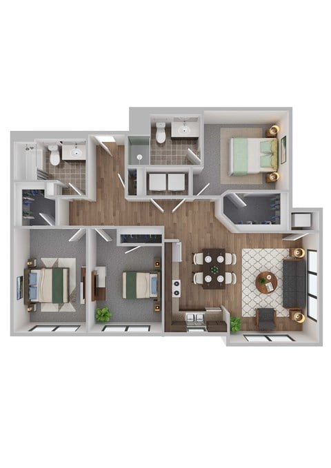 Floor plan for 3 beds, 2 baths, 1409 sqft