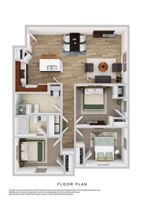 Floor plan for 3 beds, 2 baths, 1205 sqft