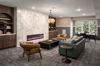 Library with fireplace