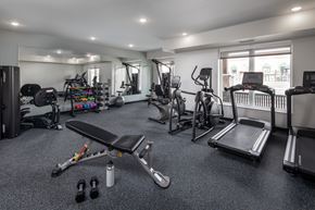 Burnsville apartment for rent - A well-equipped home gym with various exercise machines and equipment.