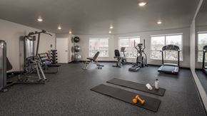 St. Paul apartment for rent - A spacious home gym with a variety of exercise equipment.