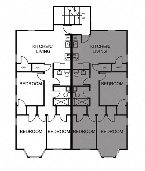 Floor plan for 3 beds, 1.5 baths, 975 sqft