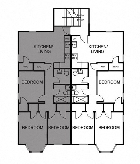 Floor plan for 3 beds, 1.5 baths, 975 sqft