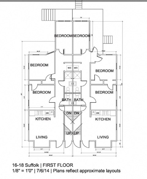 Floor plan for 3 beds, 1.5 baths, 950 sqft