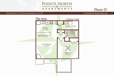 Floor plan for 1 bed, 1 bath, 700 sqft