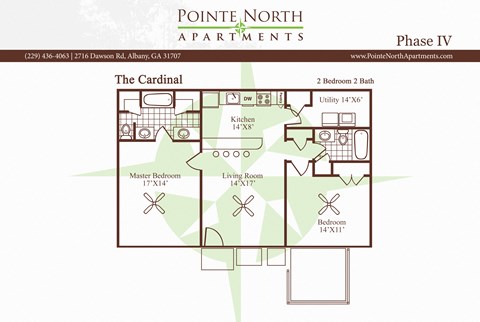 Floor plan for 2 beds, 2 baths, 1050 sqft