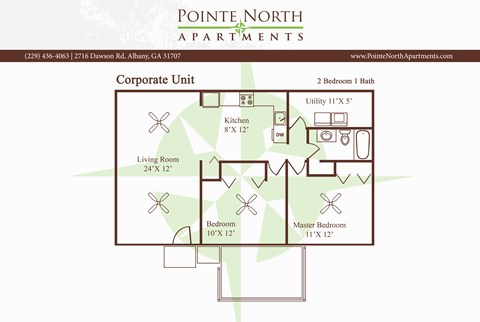 Floor plan for 2 beds, 1 bath, 900 sqft