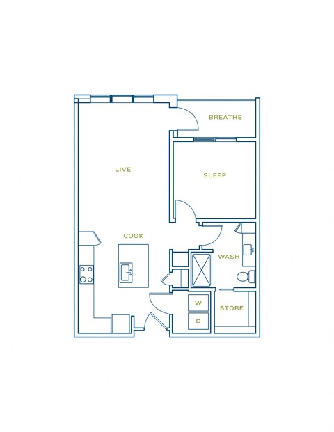 Floor plan for 1 bed, 1 bath, 800 sqft