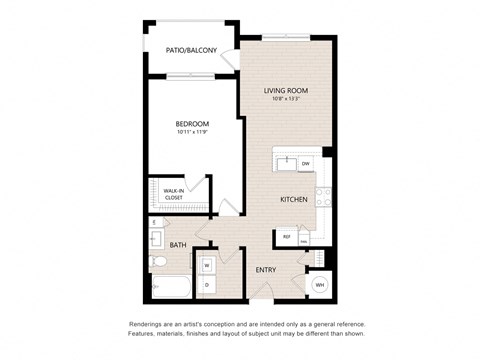 Floor plan for 1 bed, 1 bath, 724 sqft