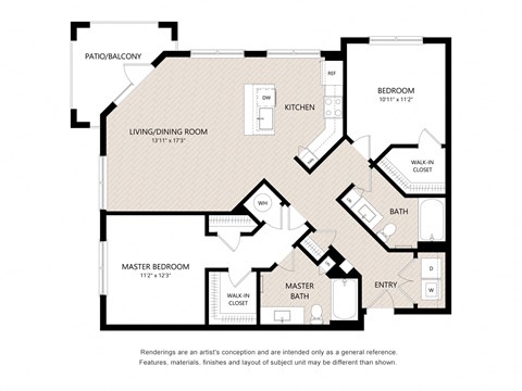 Floor plan for 2 beds, 2 baths, 1180 sqft