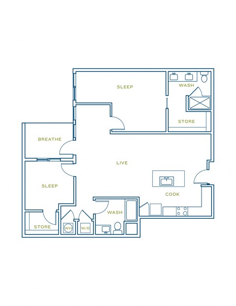 Floor plan for 2 beds, 2 baths, 1275 sqft