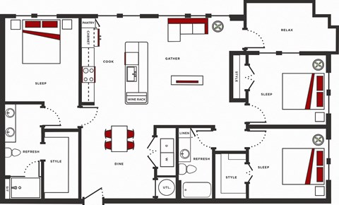 Floor plan for 3 beds, 2 baths, 1545 sqft