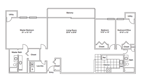 Floor plan for 3 beds, 2 baths, 2100 sqft