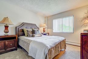 Fairview Park apartment for rent - a bedroom with a bed and two lamps and a window