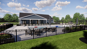 Beavercreek apartment for rent - A black fence surrounds a house with a pool.