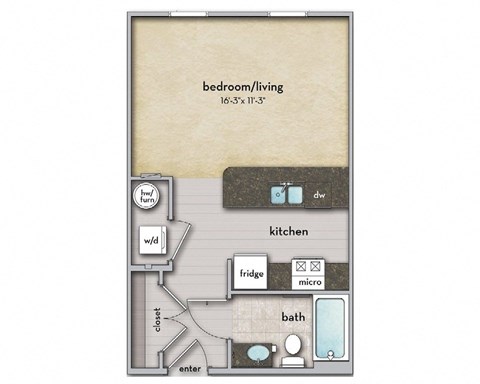 Floor plan for studio, 1 bath, 466 sqft