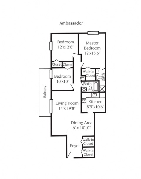 Floor plan for 3 beds, 2 baths, 1200 sqft