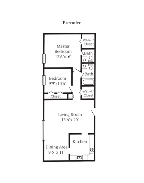 Floor plan for 2 beds, 2 baths, 1065 sqft