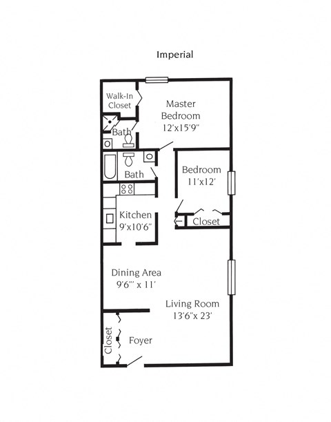 Floor plan for 2 beds, 2 baths, 1081 sqft