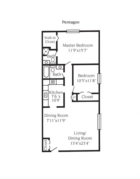 Floor plan for 2 beds, 2 baths, 920 sqft
