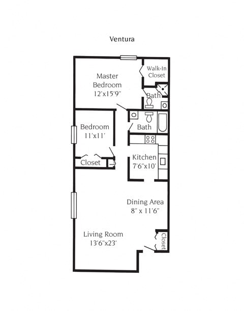 Floor plan for 2 beds, 2 baths, 1057 sqft
