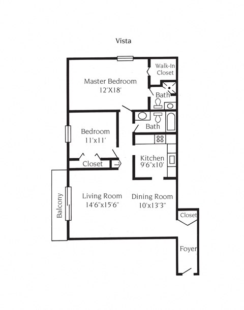 Floor plan for 2 beds, 2 baths, 1050 sqft