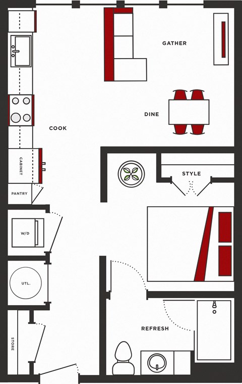 Floor plan for studio, 1 bath, 570 sqft