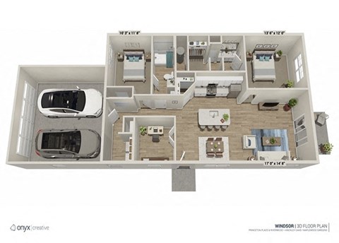 Floor plan for 2 beds, 2 baths, 1322 sqft