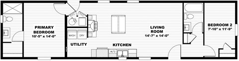 Floor plan for 2 beds, 2 baths, 900 sqft