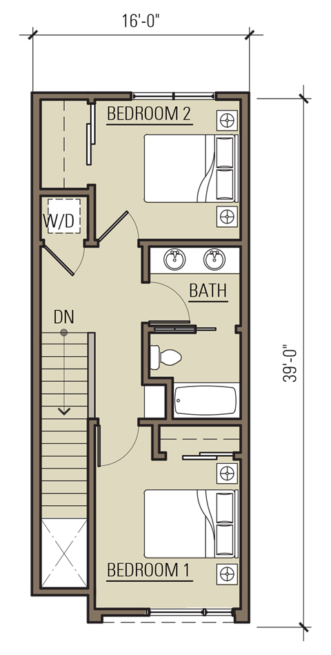 Floor plan for 2 beds, 1.5 baths, 1150 sqft