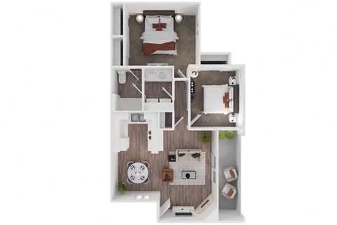 Floor plan for 2 beds, 1 bath, 950 sqft