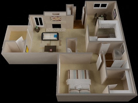Floor plan for 1 bed, 1 bath, 842 sqft