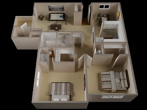 Floor plan for 2 beds, 1 bath, 1136 sqft