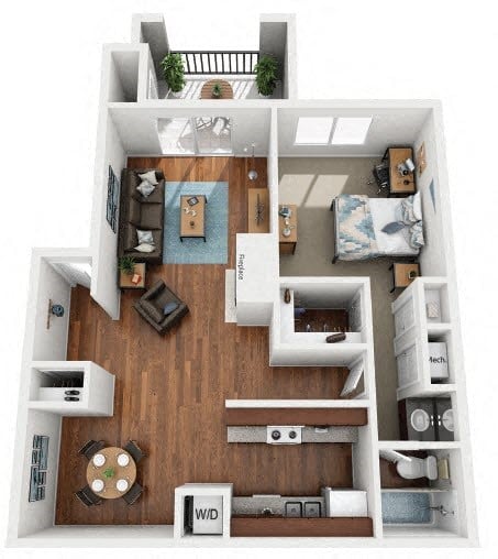 Floor plan for 1 bed, 1 bath, 800 sqft