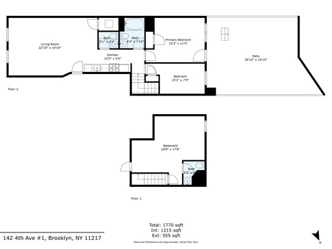 Floor plan for 4 beds, 1 bath, 1300 sqft