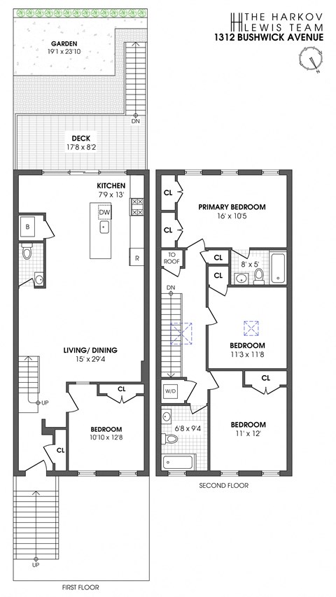 Floor plan for 2 beds, 1.5 baths, 763 sqft