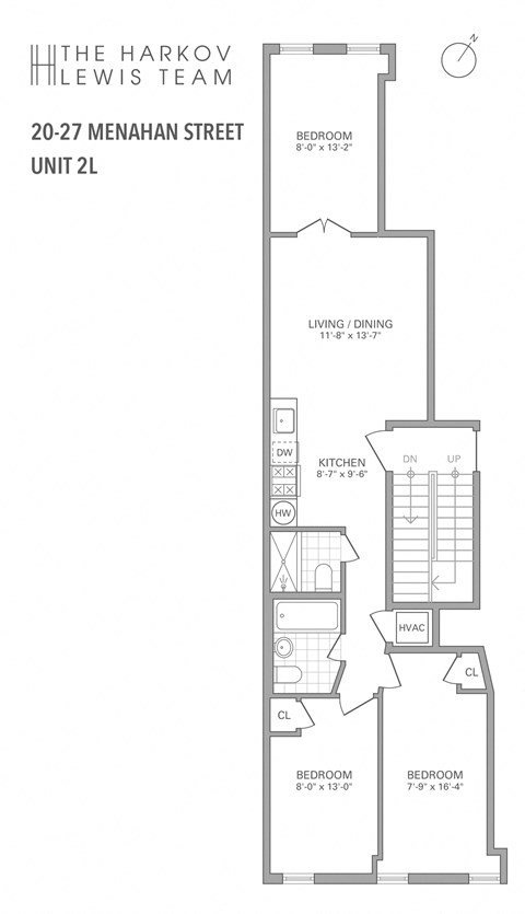 Floor plan for 3 beds, 2 baths, 679 sqft