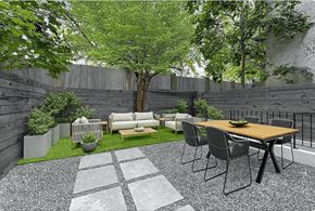 Brooklyn apartment for rent - A patio with a table and chairs surrounded by a fence.