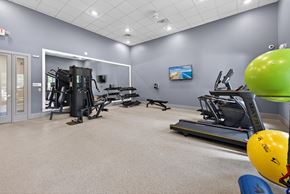 Holly Hill apartment for rent - A gym with a variety of equipment including treadmills, weights, and exercise balls.
