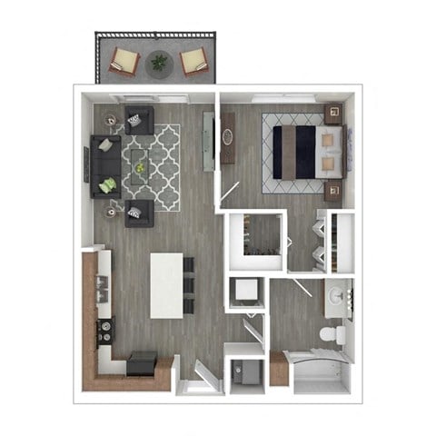 Floor plan for 1 bed, 1 bath, 616 sqft