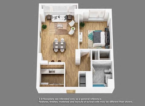 Floor plan for 1 bed, 1 bath, 682 sqft