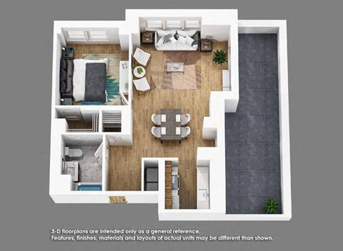 Floor plan for 1 bed, 1 bath, 754 sqft