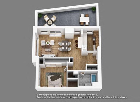 Floor plan for 1 bed, 1 bath, 755 sqft
