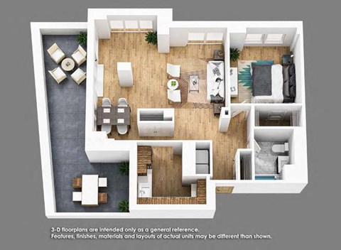 Floor plan for 1 bed, 1 bath, 961 sqft