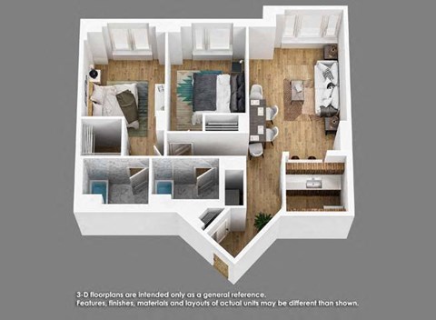 Floor plan for 2 beds, 2 baths, 1014 sqft