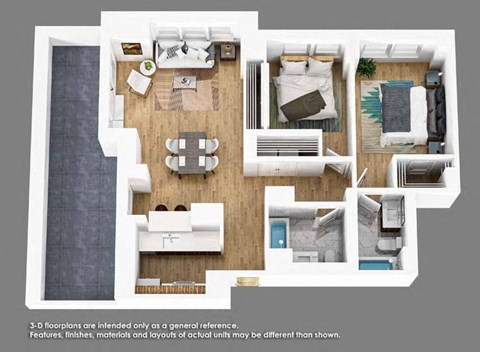 Floor plan for 2 beds, 2 baths, 1023 sqft