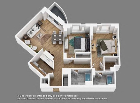 Floor plan for 2 beds, 2 baths, 1058 sqft