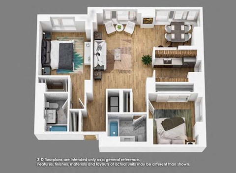 Floor plan for 2 beds, 2 baths, 1060 sqft
